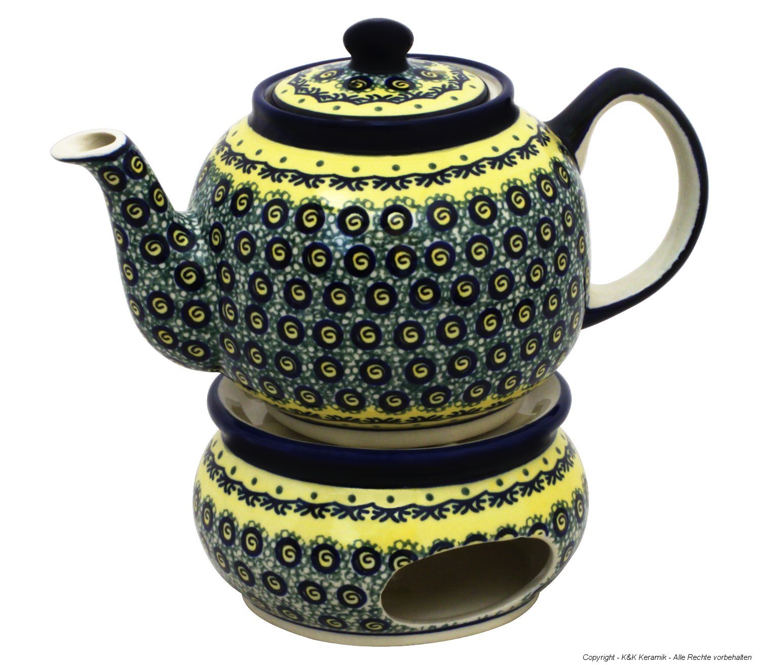 Théière en céramique avec chauffe-plat Bunzlauer 1l décor du1 original