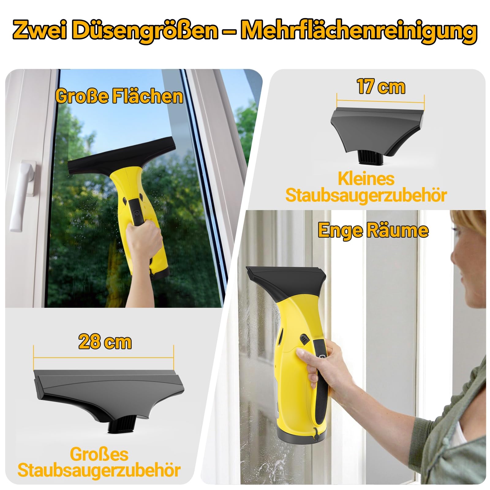 Fenstersauger wiederaufladbarer Fensterabzieher streifenfrei 28 cm 17 cm kabelloses Fensterreinigungsset
