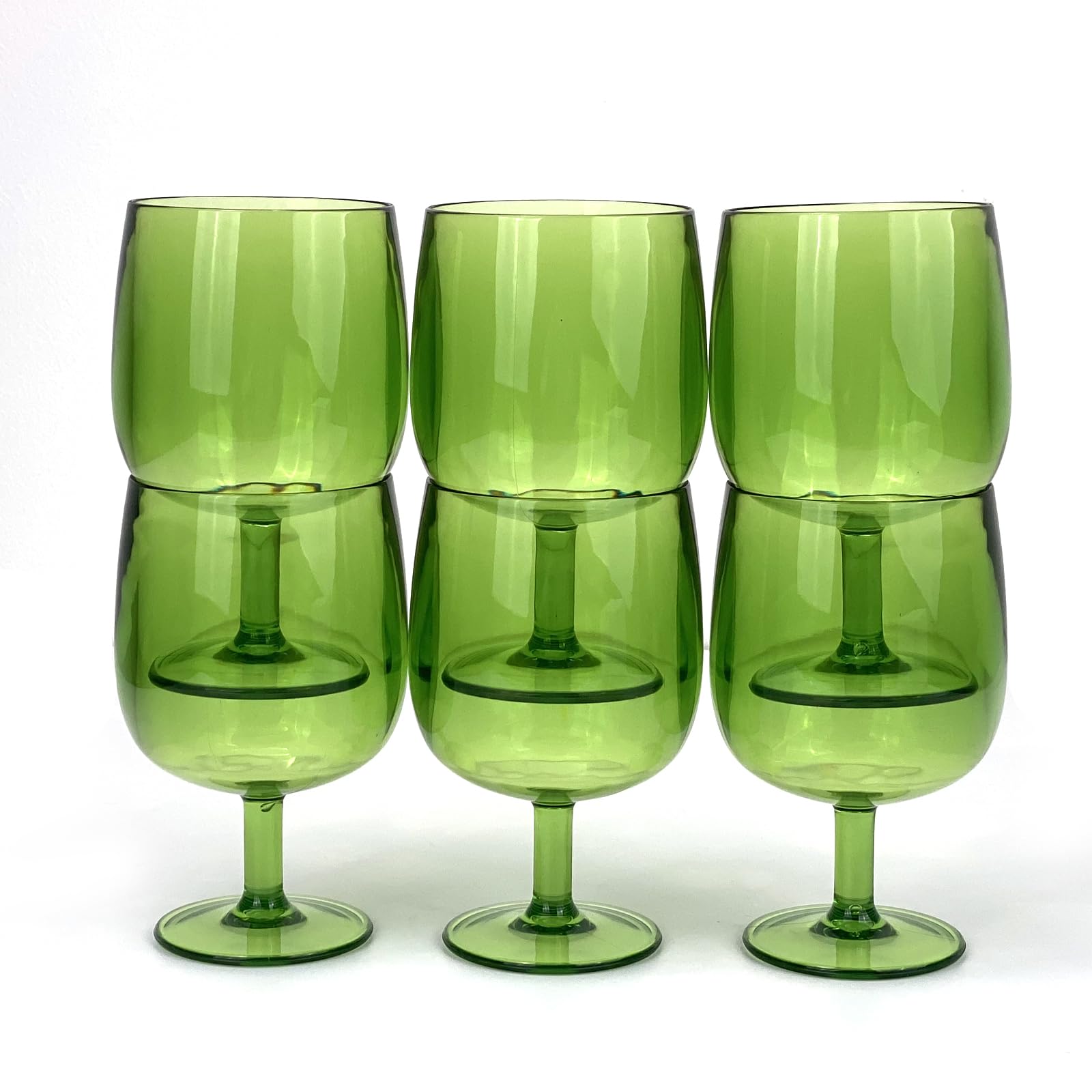 Yalin Set of 6 Unbreakable 12 oz Acrylic Plastic Wine and Water Tumbler Stackable Goblets. (Green, 12 oz) - Image 4