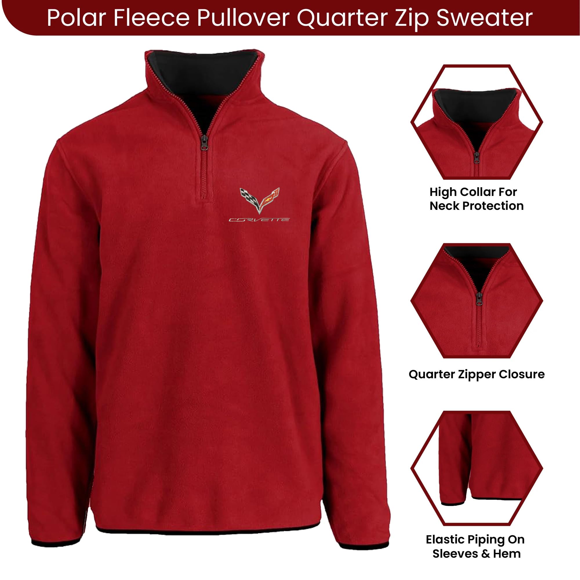 JH Design Chevy Corvette C7 Herren-Fleece-Sweatshirt, Viertelreißverschluss, 3 Farben