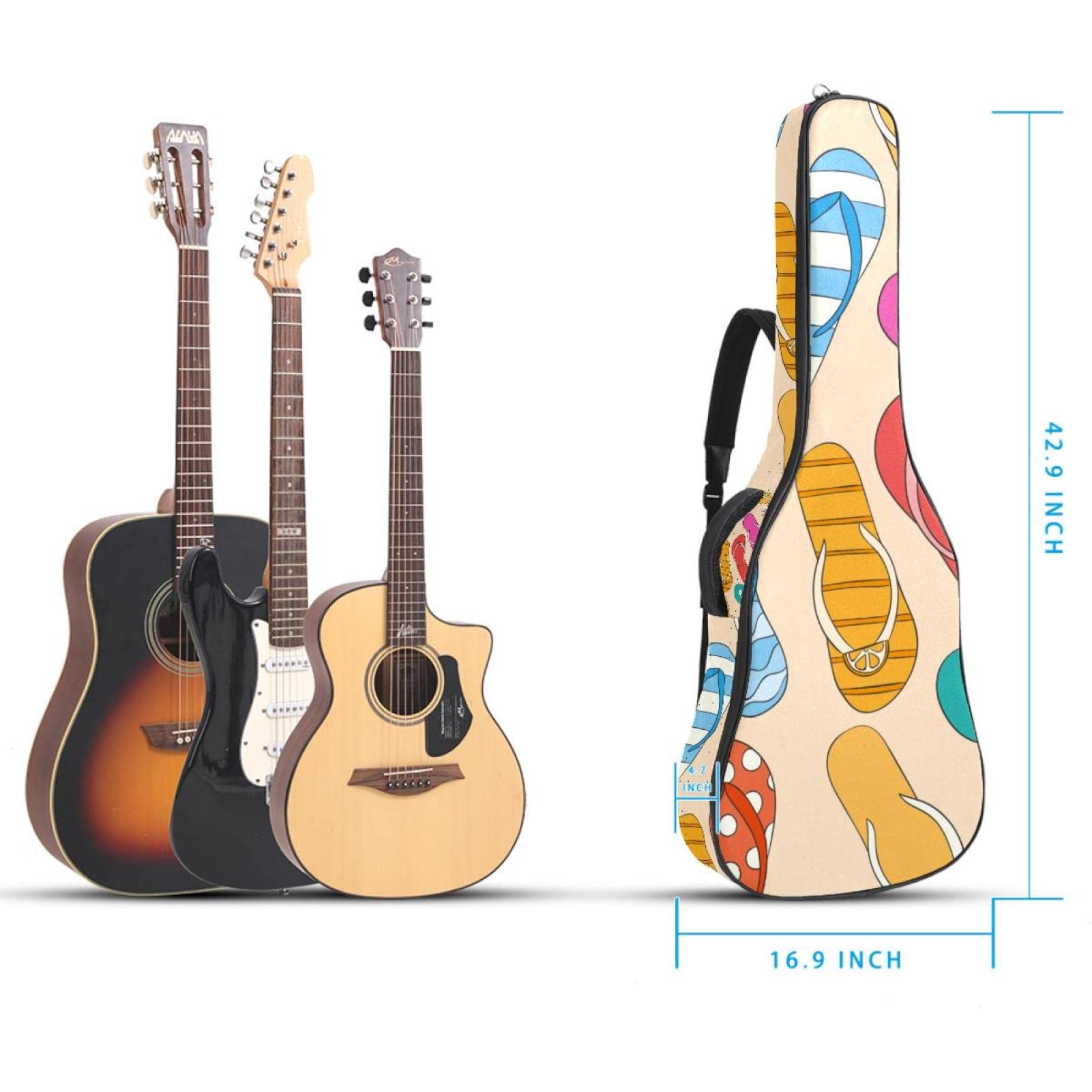 Torba na gitarę akustyczną wodoodporny plecak na gitary gruby miękki wyściełany kapcie plażowe klasyczna obudowa na gitarę, wielobarwny, 42.9x16.9x4.7 in, Organizer do torby