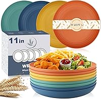 Vista 21 de Wrova - Platos de paja de trigo de 10 pulgadas, juego de 8 platos de cena irrompibles - Platos de plástico reutilizables aptos para lavavajillas