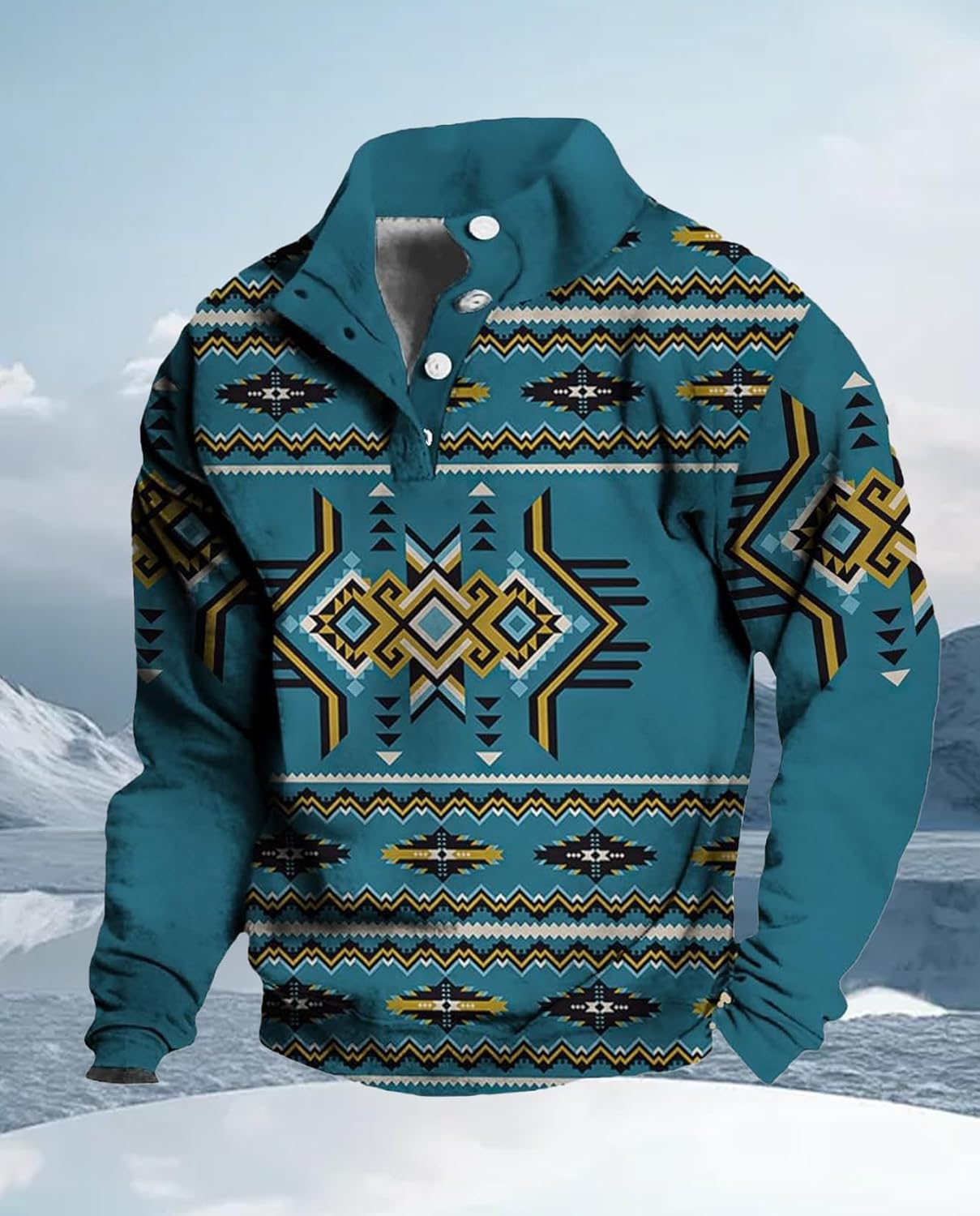 Western Sweatshirts for Men Aztec Ethnic Print Quarter Zip Pullover Fleece Hoodies Casual Stand Collar Sweatshirt - Image 3