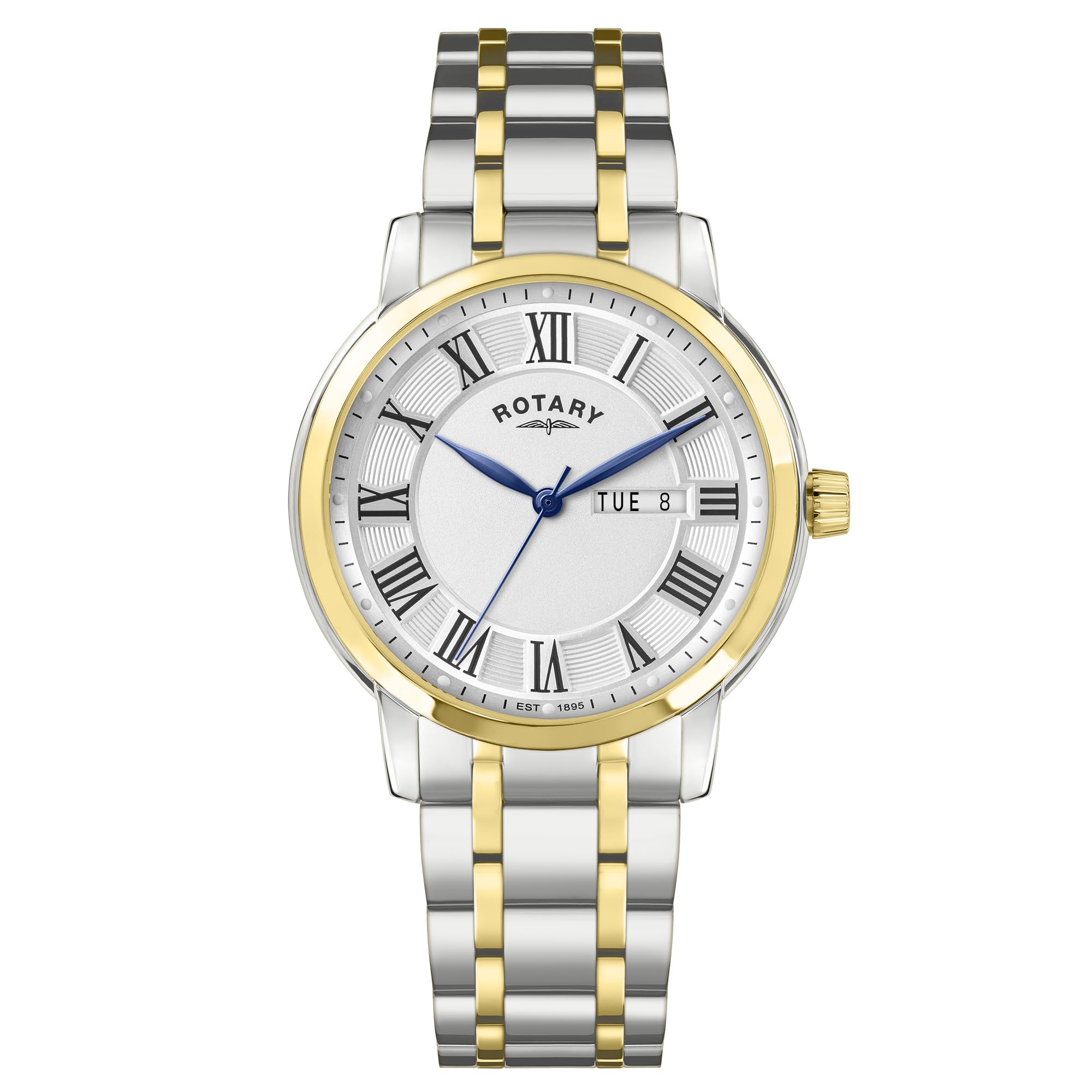 Rotary Heritage, orologio da uomo in acciaio inox placcato argento e oro