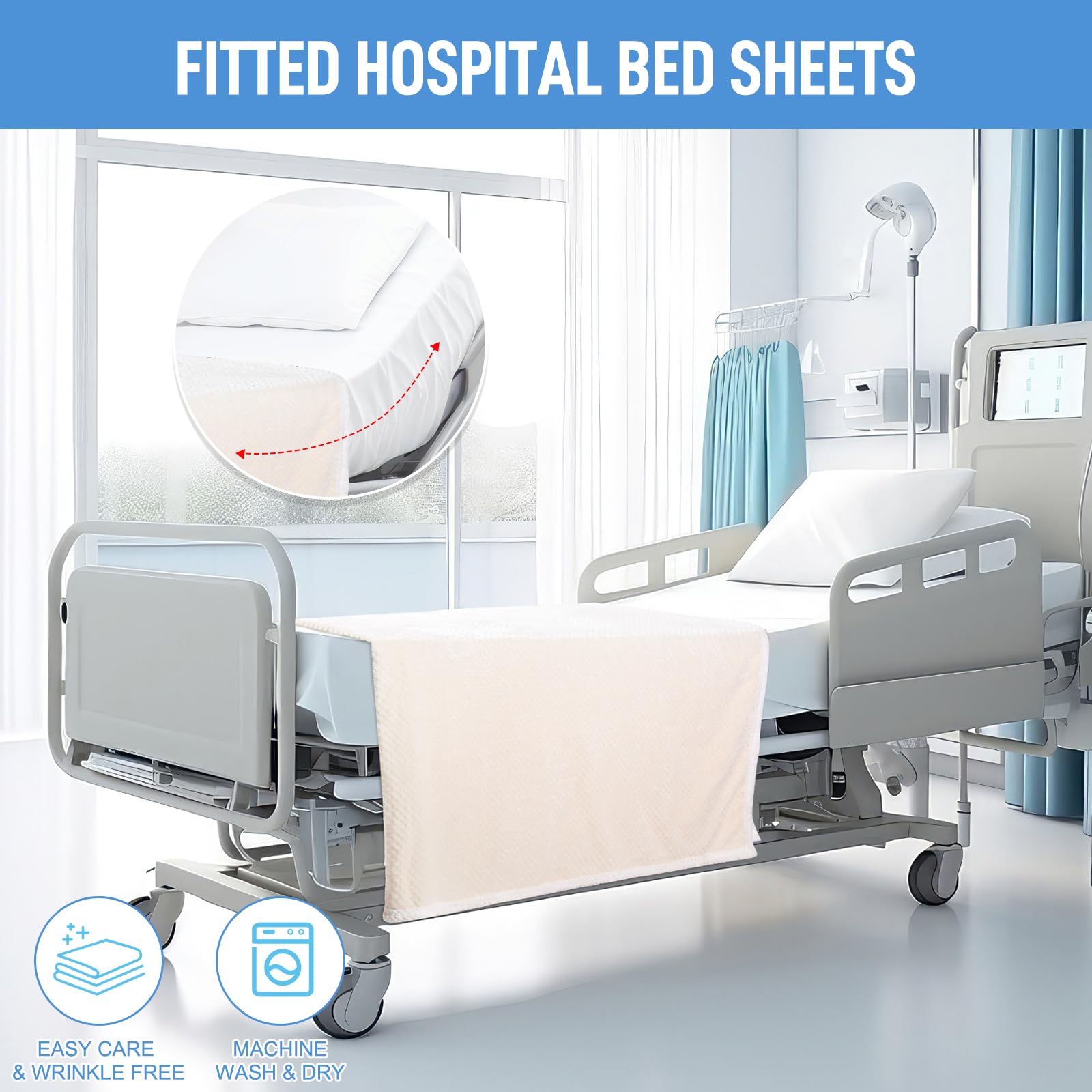 SmoothNovelty 4-teiliges Krankenhaus-Bettwäsche-Set, weich gestrickt, Standardlaken, Qualität, inklusive Spannbetttuch, Bettbezug, Kissenbezug und Decke (weiß)