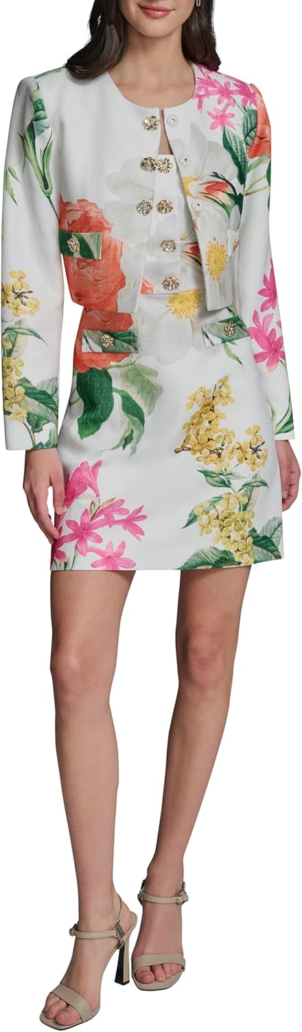 Karl Lagerfeld Womens Tweed Solid Scoop Neck Cropped Knit Blazer - Image 2