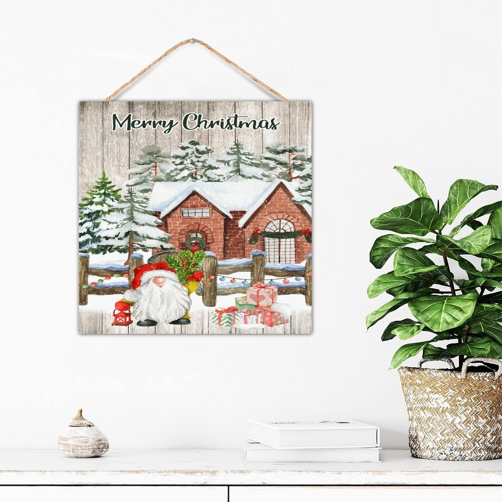 Gnomes d'arbre de Noël rouge panneau décoratif bois ferme suédoise maison