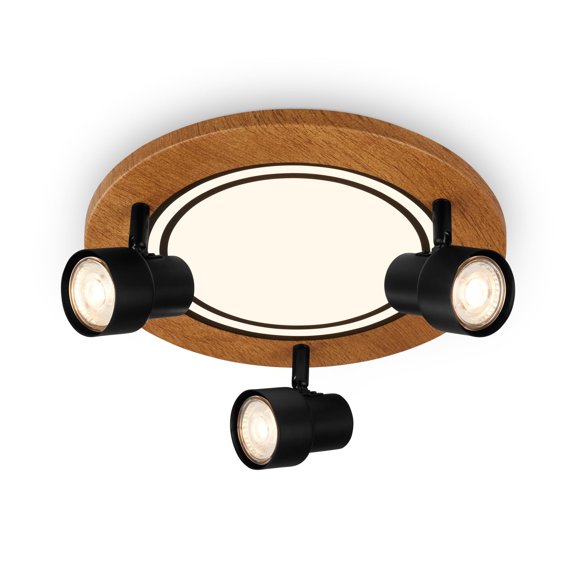 Briloner - LED Ceiling Light with spotlights, Warm White Light, swivelling Ceiling Light, Wooden LED lamp, Living Room lamp 12W with Memory Function, 300x155mm (DxH)