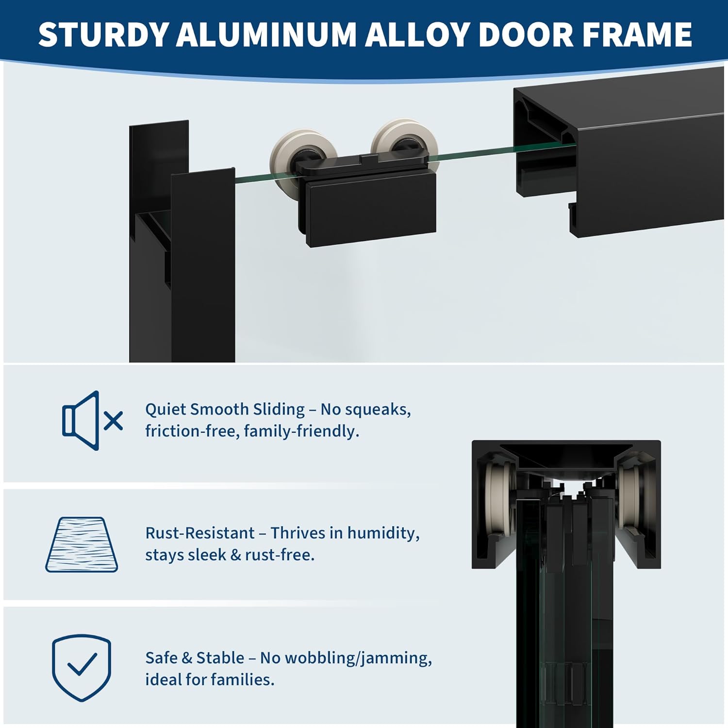 50-54 in. w x 72 in. h Semi-Frameless Double Sliding Shower Door, Clear Tempered Glass, Matte Black Frame for Walk-in Shower, Space-Saving Solution for Tight Bathrooms