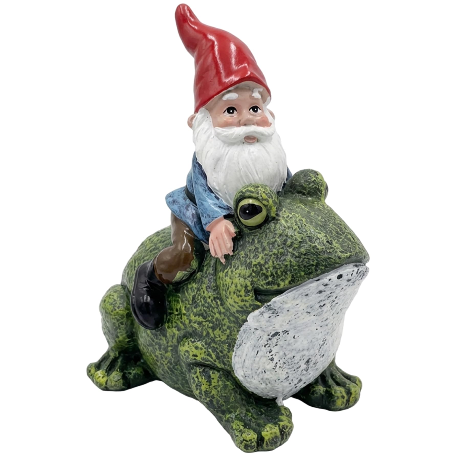 Nains de jardin extérieurs : statue en résine de grenouille à cheval peinte à la main