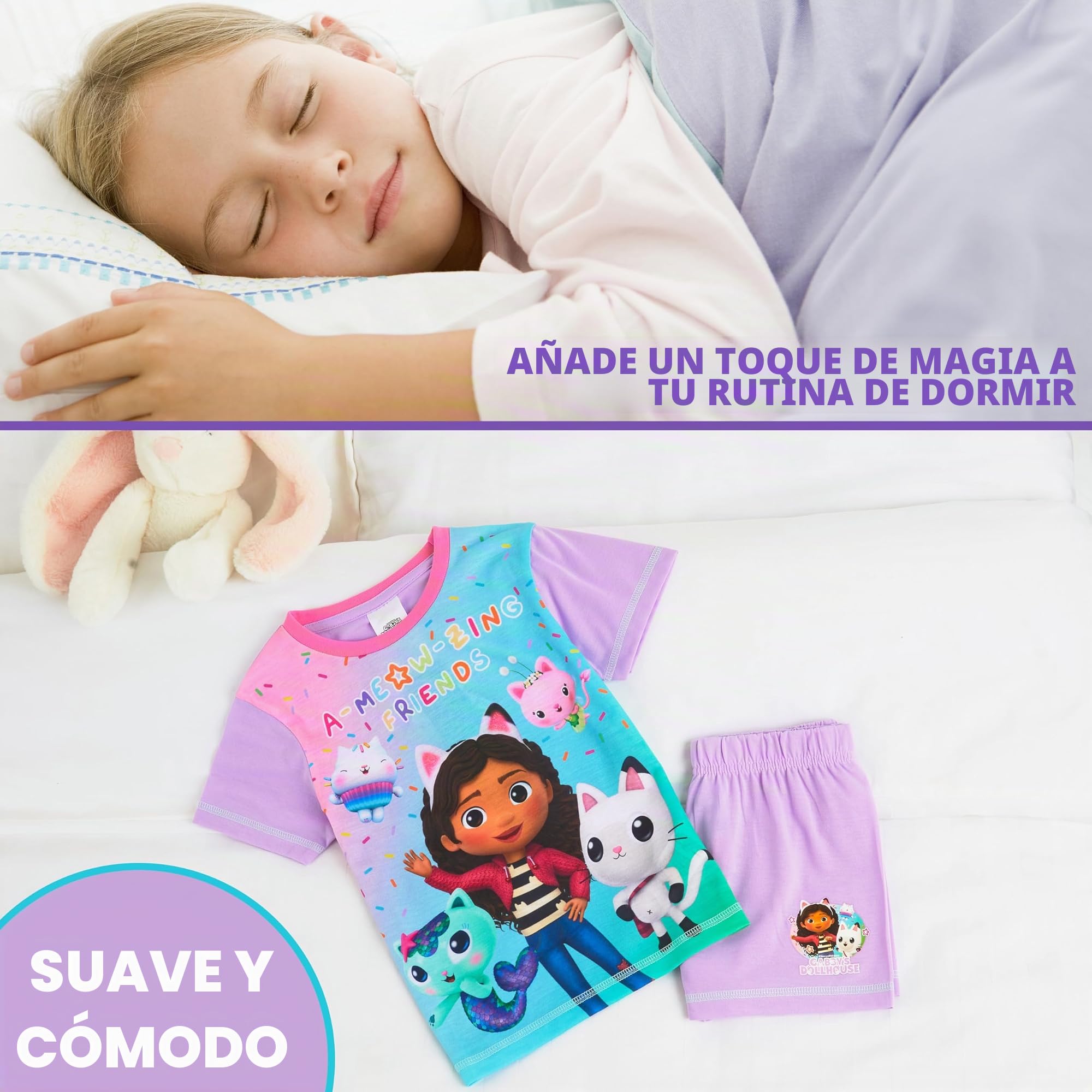 Gabby's Dollhouse Corto Transpirable Conjunto Pijama Niña - Regalo para Niña (Morado/Multi, 5-6 Años)