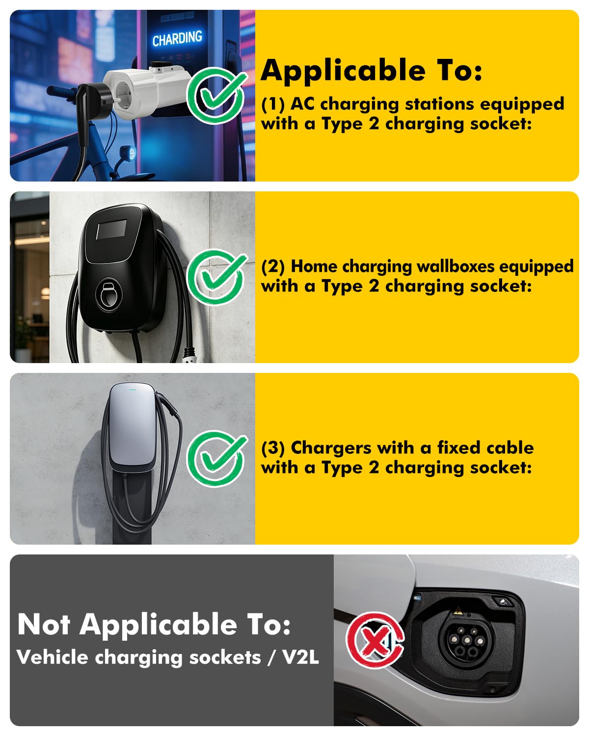 Erato Adattatore Tipo 2 a Schuko 220 V-250 V 16 A IEC-62196 Adattatore Stazione di Ricarica per Auto elettriche Scooter Elettrico Bicicletta Moto Bici elettrica, Non V2L, Nero