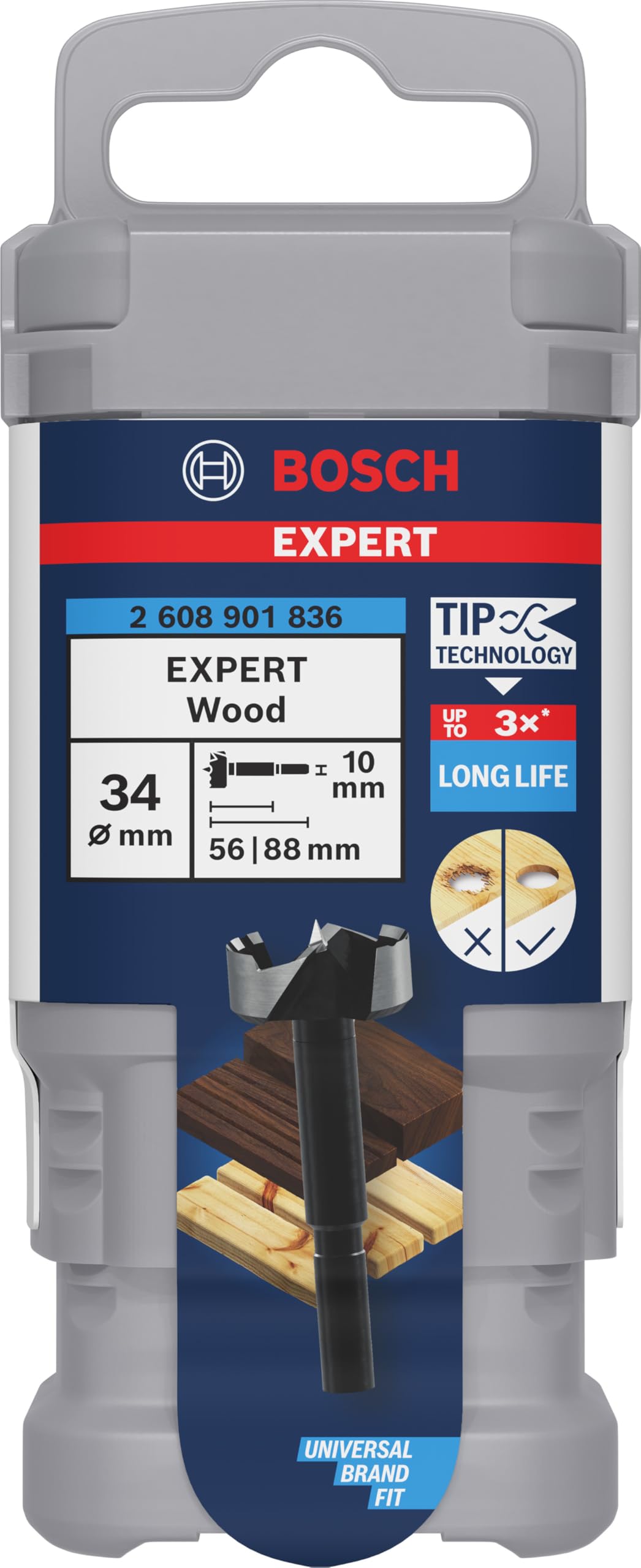 Bosch 1x Foret à bois Forstner EXPERT (pour Bois résineux, Bois dur, Ø 34,00 mm, Professional Accessoire Perceuse)
