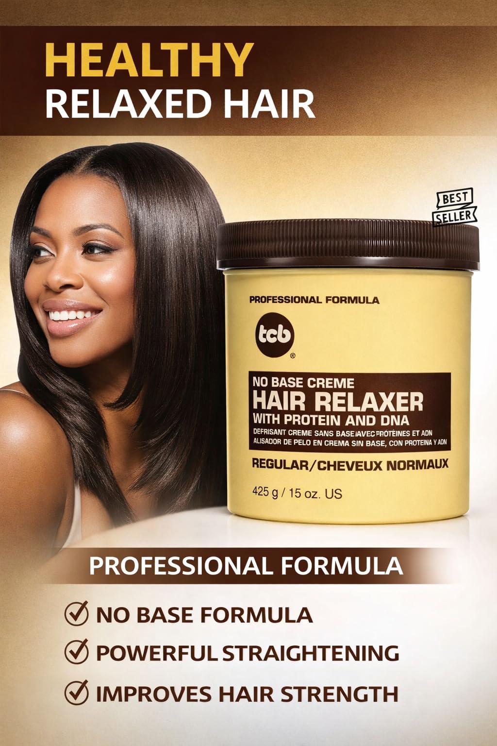 3 x crema lisciante TCB No Base Creme Hair Relaxer REGULAR – Normale 425 g (totale – 1275 g)