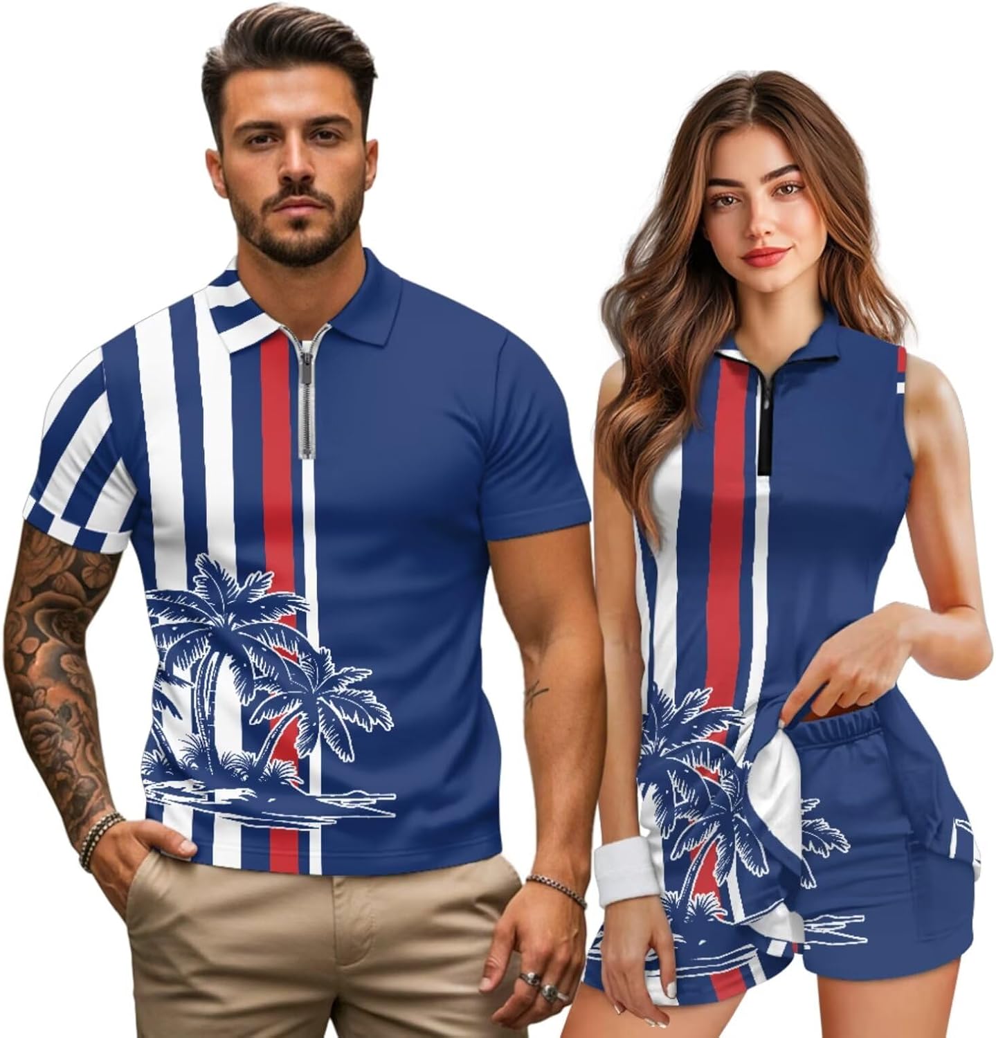 NDISTIN Matching Golf Outfits for Couples Men Short Sleeve Golf Shirts Women Sleeveless Tennis Dress for Outdoor Sports