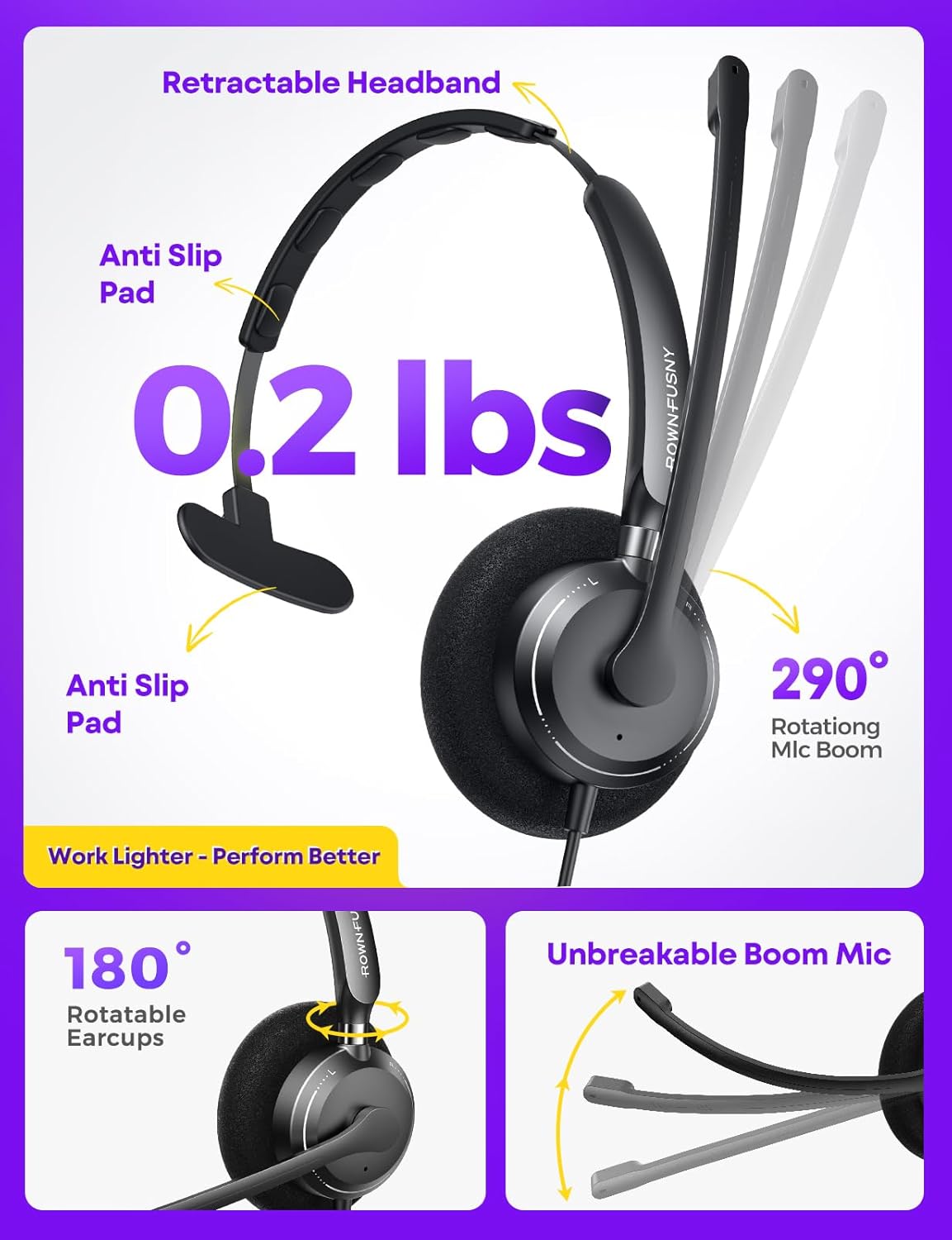 USB Headset with Microphone for PC, Computer Headset with Microphone Noise Canceling Mic for Laptop Call Center Wired Headset with Mic for Work Zoom Skype Teams from Office Home (Black) - Image 6