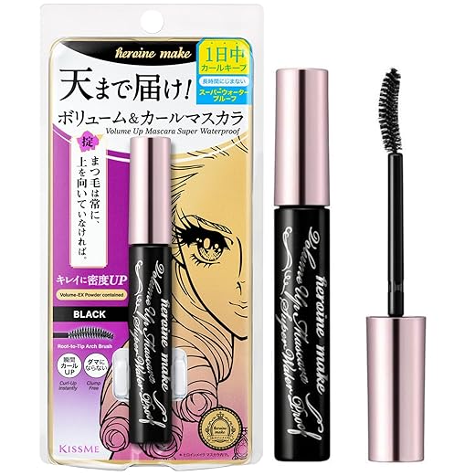 Heroine Make Máscara De Cílios Volumizante Heroine Make By Kissme Com Pincel Preto Curvo À Prova D'Água, Fibra Definidora, Efeito De Cílios Postiços Duradouros, Feito No Japão