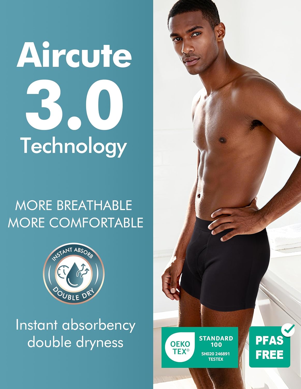 AIRCUTE Men Urine Incontinence Underwear Fly Front Opening Absorbent Leak Proof Boxer Brief for leaks 60 ML 3 Pack - Image 4