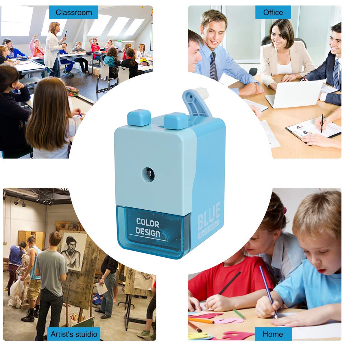 Temperamatite Manuale Colorato Per Bambini – Scuola E Ufficio – Forma Carina Con Scatola Portatrucioli – Colore Blu