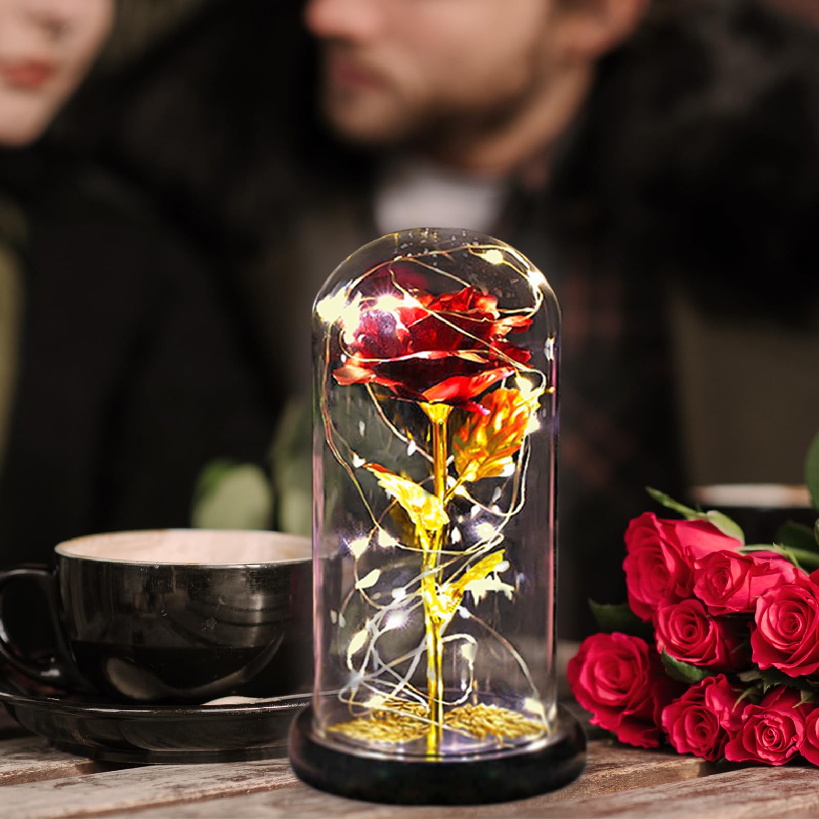 Regalo San Valentino per Lei Rosa Eterna Idee Regalo Donna Compleanno Rose Bella e la Bestia Regali San Valentino Rose Incantate in Cupola Vetro con Luci LED Regalo Mamma Amica Fidanzata Ragazza Nonna