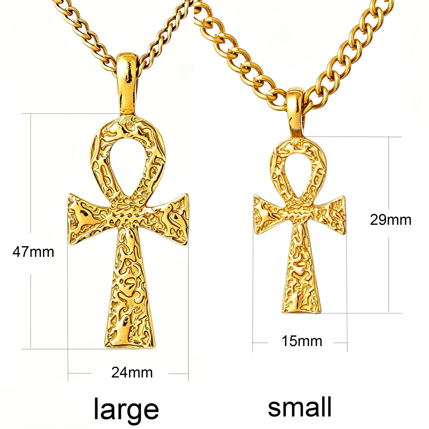 Textured Ankh Pendant Necklace for Women Men 18K White Gold Plated Large Small Cross Pendant Minimalist Jewelry- - Image 2