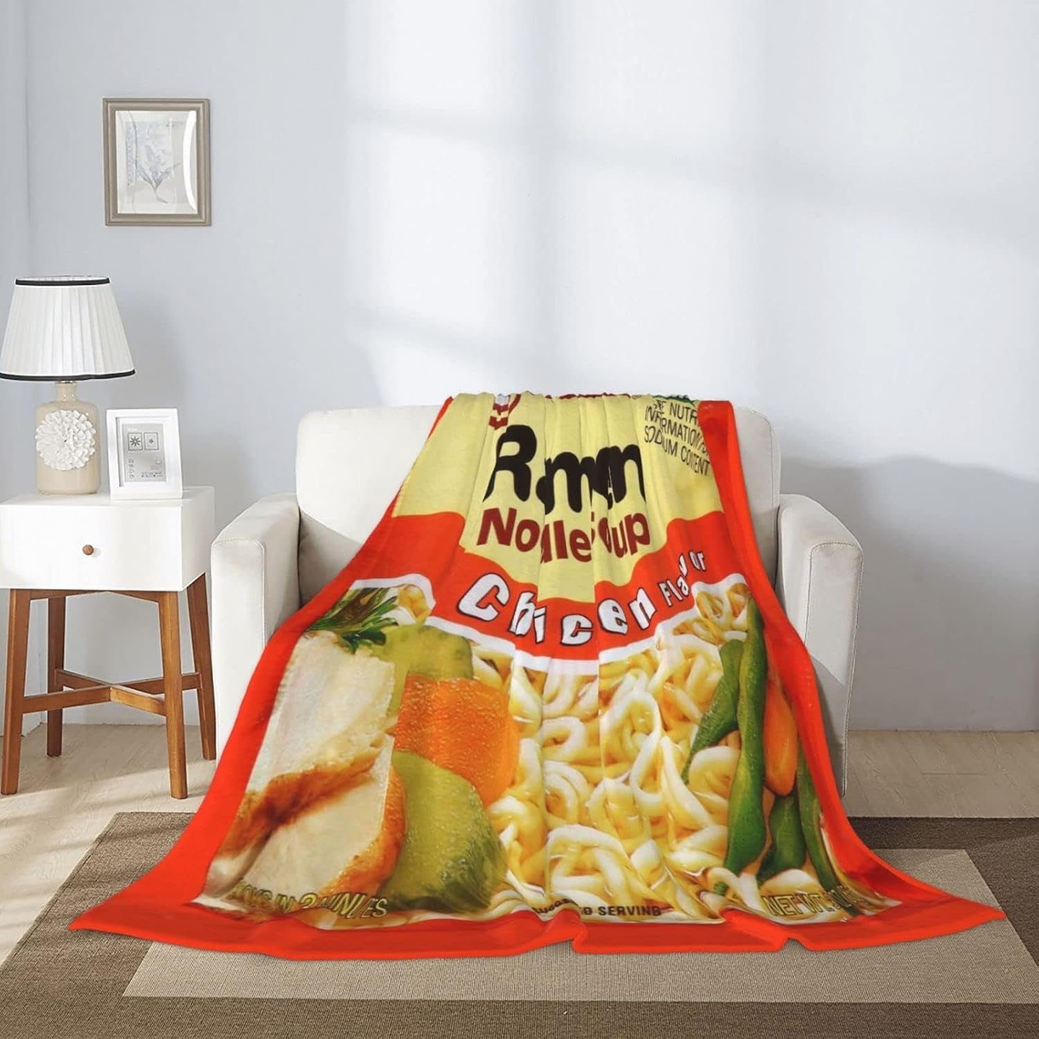 Instant Noodle Soup Chicken Flavor Ramen Blanket 50"X40" Soft Cozy Lightweight Flannel Fluffy Microfiber All Season Funny Food Blanket Fuzzy Plush Throw Blankets for Couch Sofa Bed - Image 3