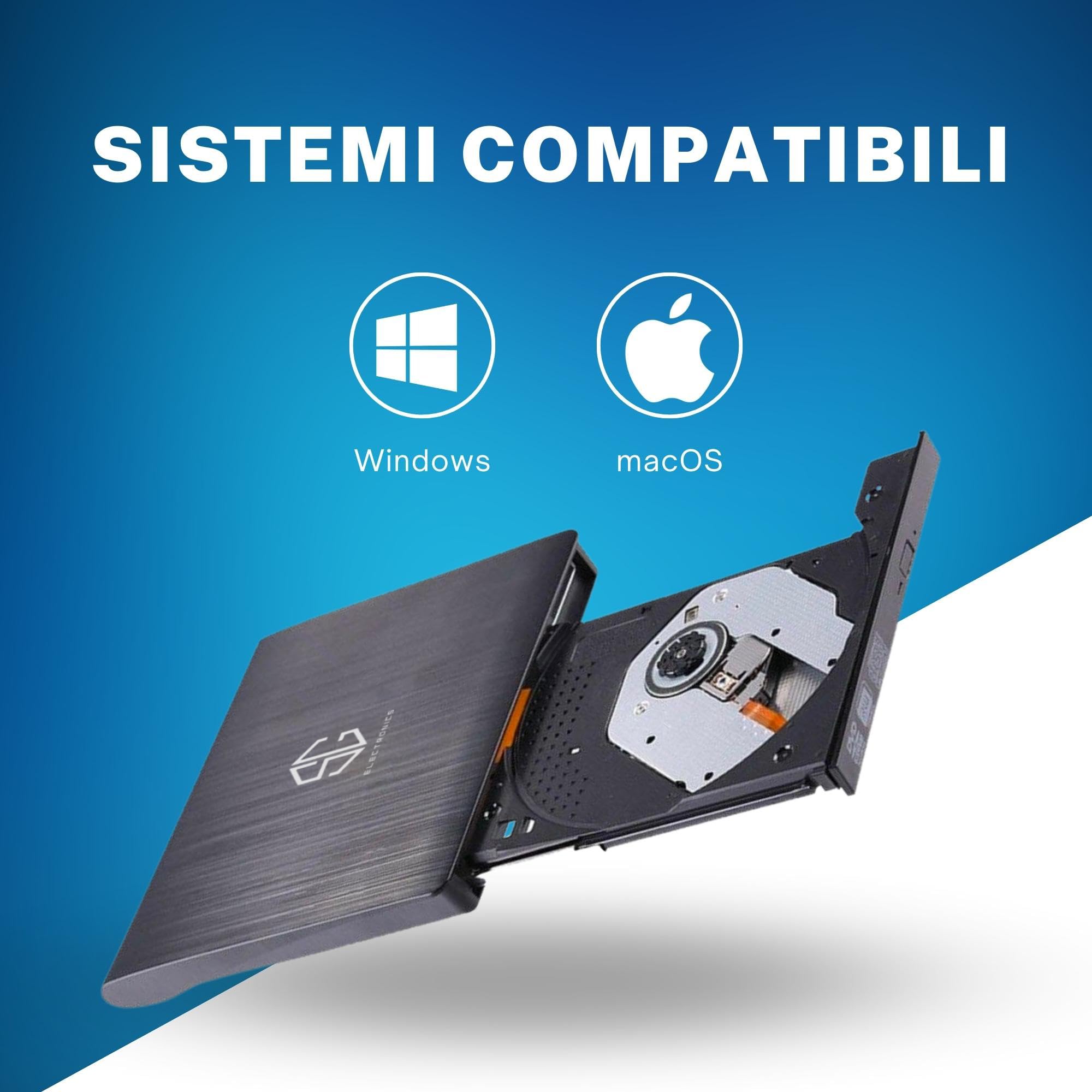 SG, Lettore CD DVD Esterno Portatile, Masterizzatore DVD Esterno, Lettore CD Esterno per Pc Portatile e Desktop Tower, Disco Esterno Ultra Slim USB 3.0, compatibile con Windows, Linux e Mac OS