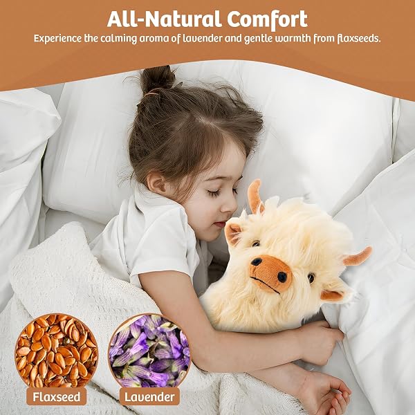 Marysun Microwavable Highland Cow Stuffed Animal - Weighted Stuffed Animal Plush, Heating Pad for Period Cramps, Cozy Gift for Girls|Women|Kids|Elderly People - 4
