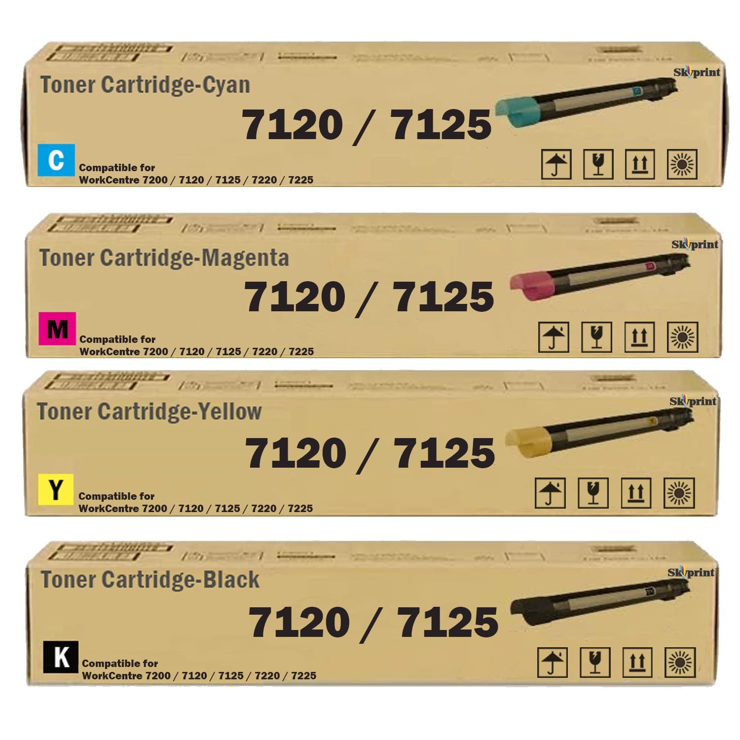 WorkCentre 7125 Toner Cartridge Black Cyan Magenta Yellow Replacement for Xerox WorkCentre 7200 7120 7125 7220 7225 Printer 006R01457 006R01458