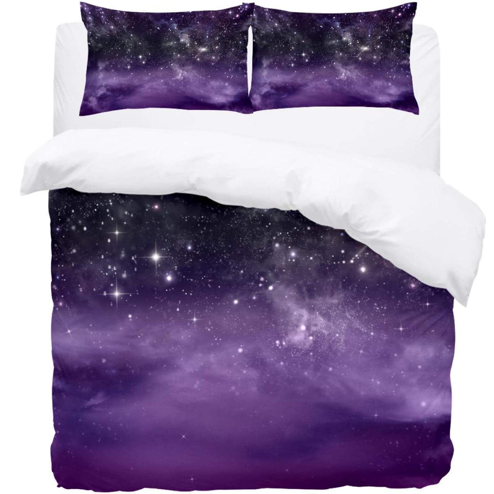 Parure de lit housse de couette violet foncé ciel étoilé
