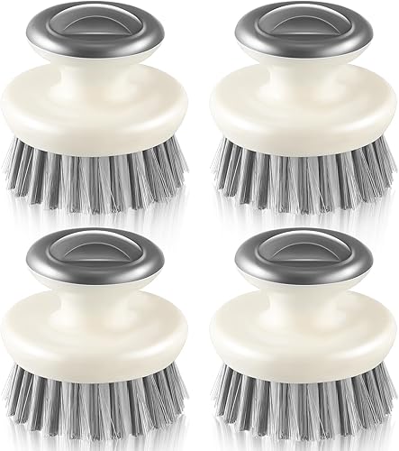 4 cepillos de platos con asa, multiusos, para lavar platos, fregadores para fregadero, sartén, olla, tazón, limpieza de verduras, color gris