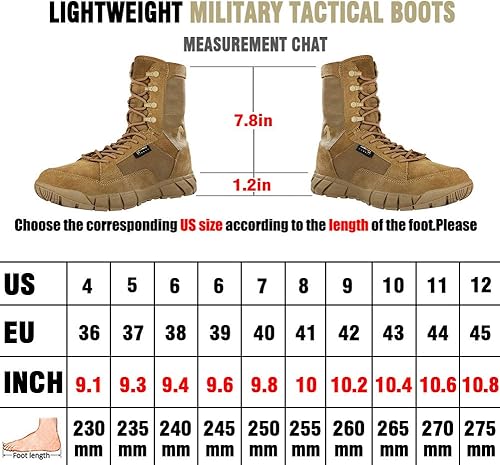Miniatura 7 de PAVEHAWK Botas tácticas de 8 pulgadas para hombre, botas militares de coyote ligeras para senderismo, trabajo, combate