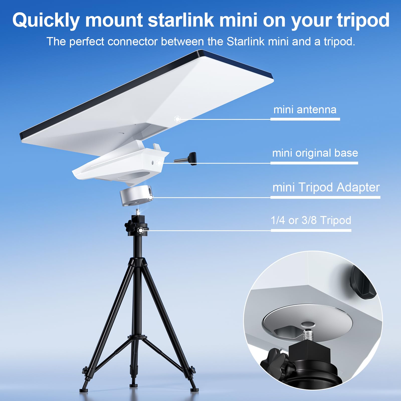 Adaptateur Trépied Pour Starlink Mini - Filetage 1/4-20 & 3/8-16 - Aluminium Léger, Compatible Camping-Car, Van, Toit