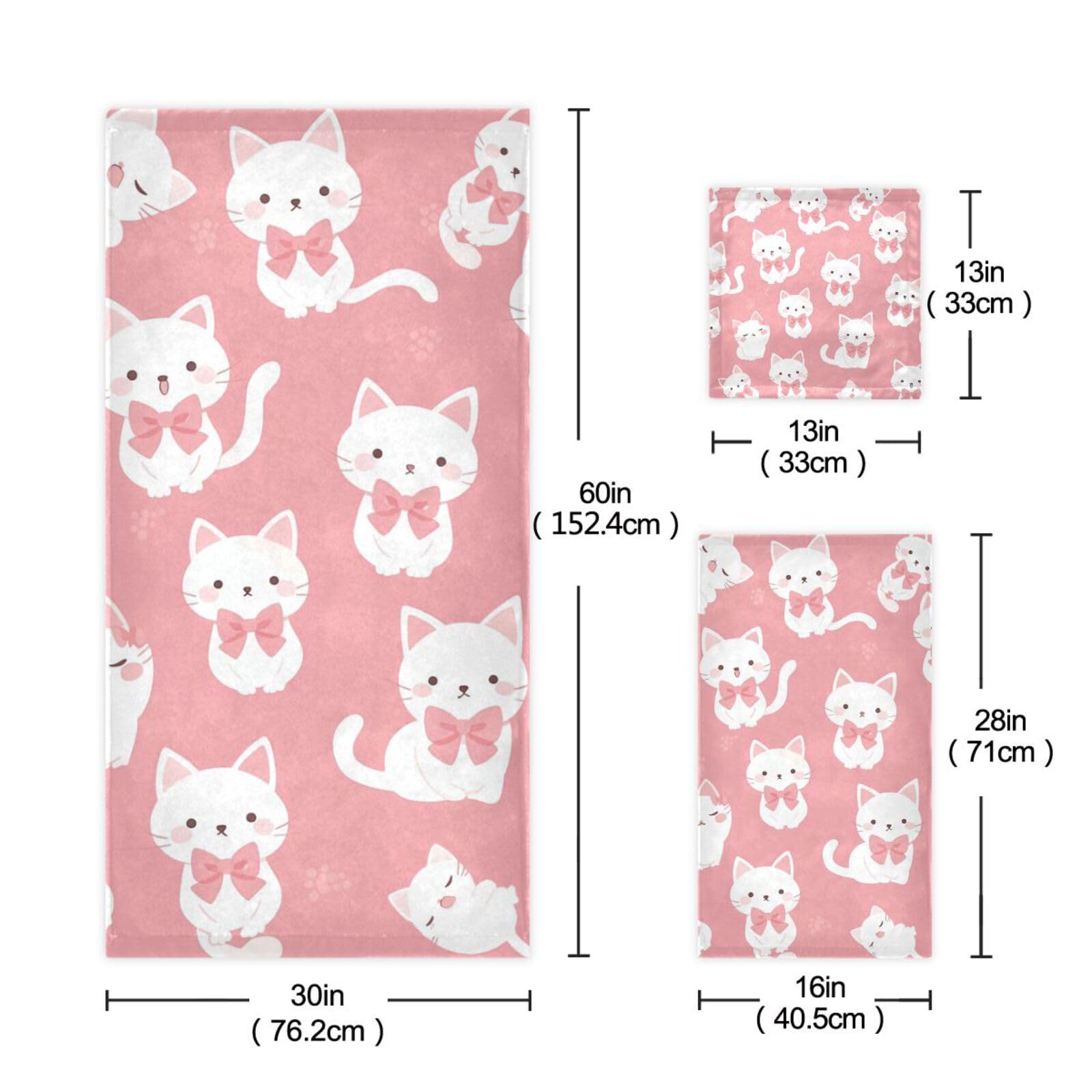 Set di 3 asciugamani per il viso con gatti bianchi carini rosa dalla testa ai piedi, 1 asciugamano da bagno, 1 asciugamano per le mani, 1 panno per il bagno e la cucina
