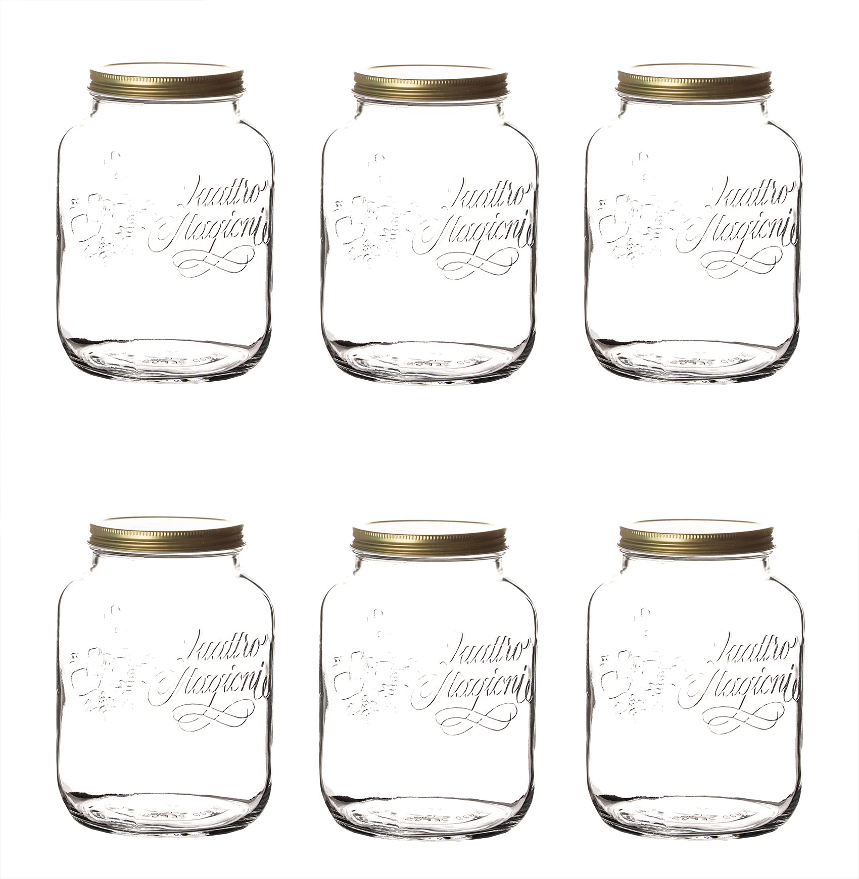 Bormioli Quattro Stagioni 6 x 2 litrowe słoiki do przechowywania – 19 x 12,5 cm – słoiki z pokrywką, zakręcane – 2000 ml – słoiki do przechowywania, puszka na zapasy