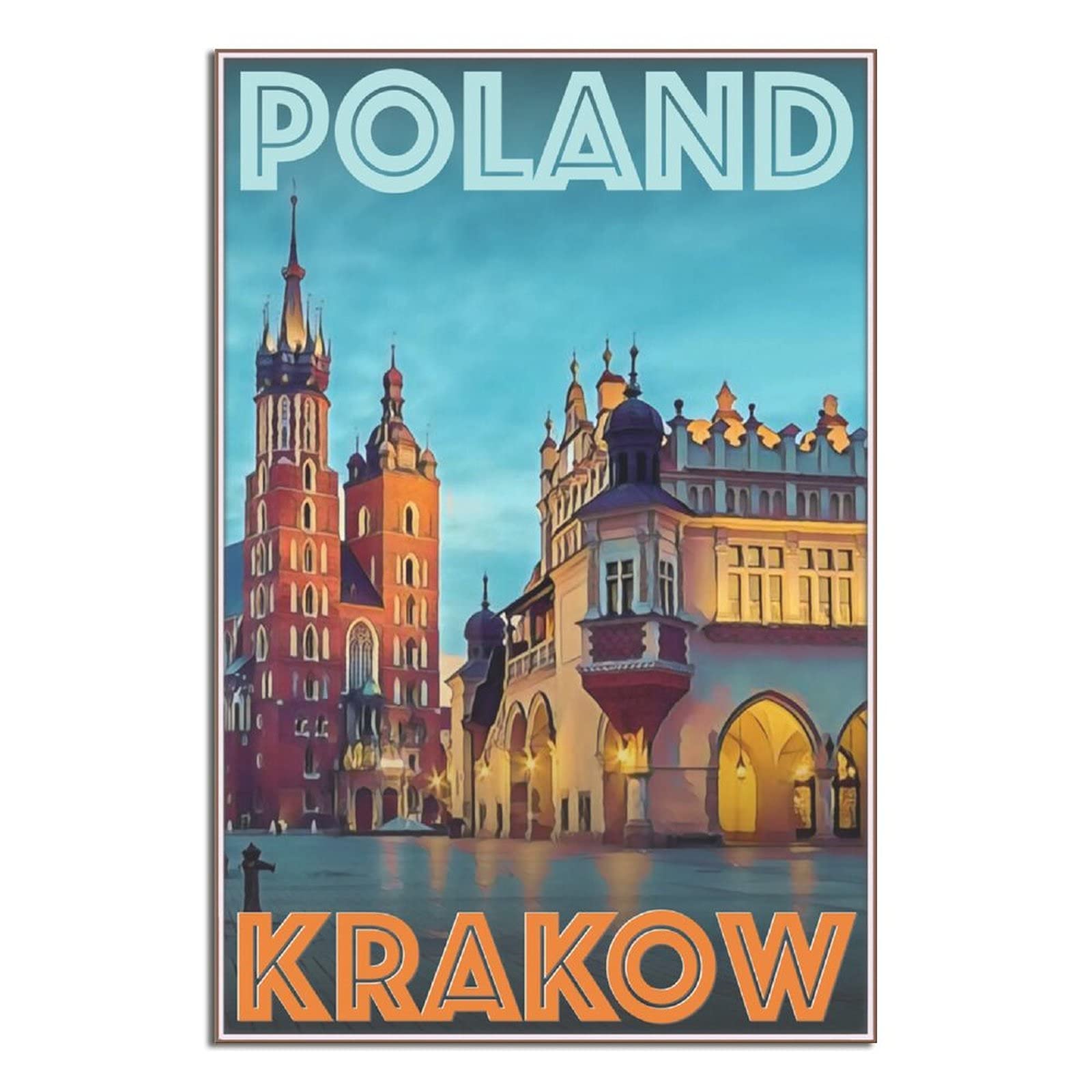 Kziwq T120 Metal Tin Sign Krakow Poland St Mary's Basilica Night View Vintage Travel Tin Sign Vintage Rustic Decor Cave Coffee Shop Bar Bedroom Home Wall Decor Nostalgic Tin Sign 15X30cm