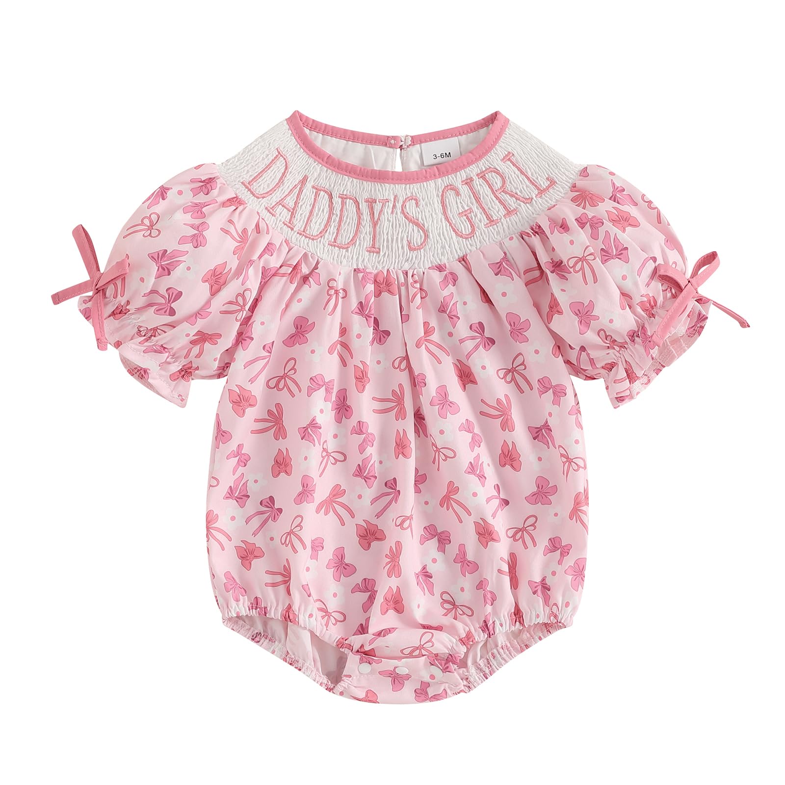 Bagilaanoe Newborn Girl Summer Outfit Infant Baby Girl Clothes Bow Short Sleeve Romper Bubble Smocked Bodysuit