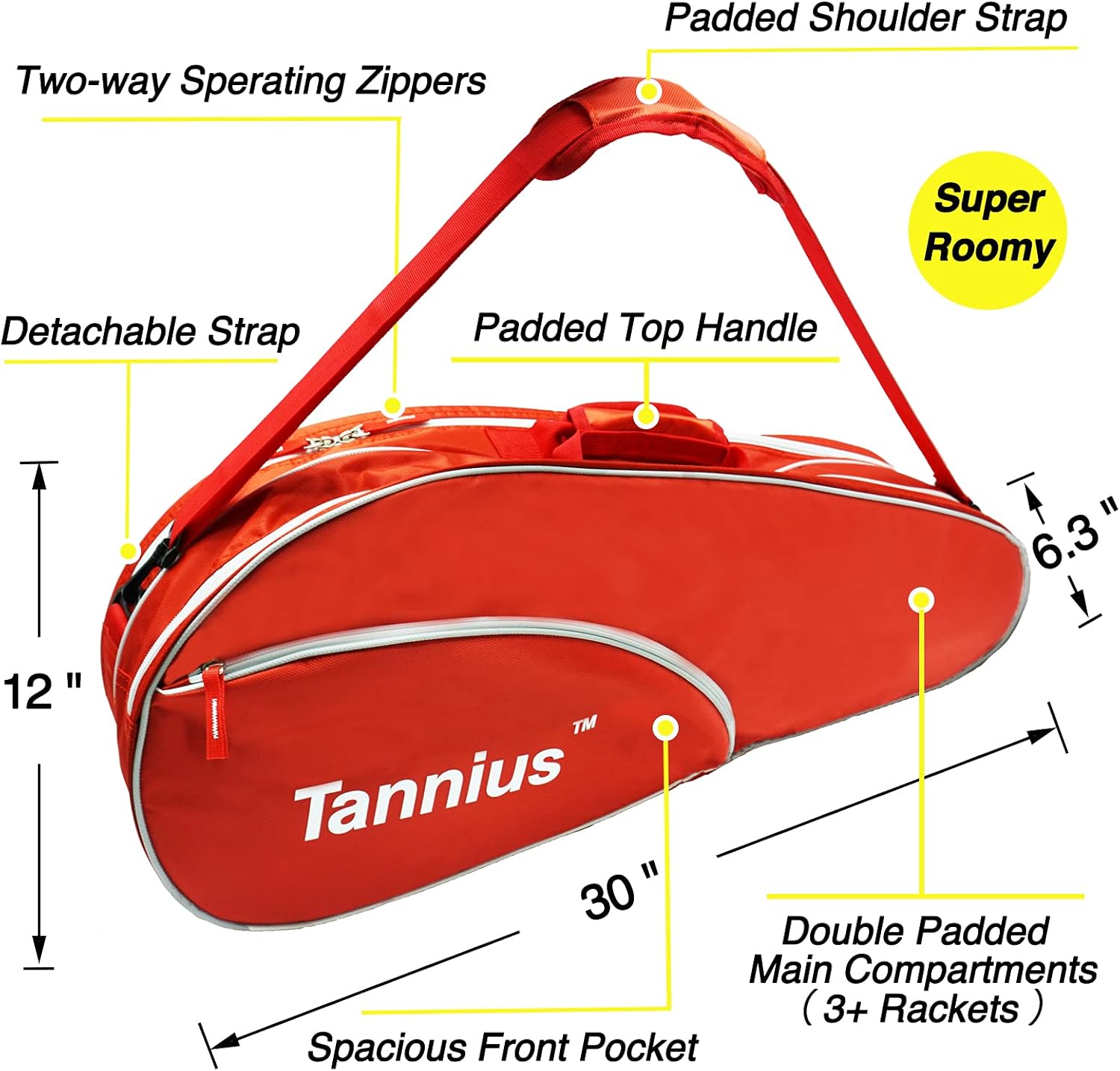 Tannius 3 Racket Tennis Bag (Red) : Sports & Outdoors