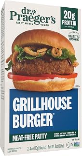Dr. Praeger's Grillhouse Burger 8oz - Juicy Meatless Veggie Patties, High Protein Frozen Alternative