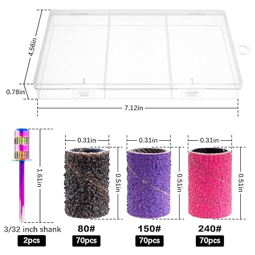 Miniatura 10 de Difenni Bandas de lijado para taladro de uñas, bandas de lijado de uñas, 210 bandas de lijado gruesas #80#150#240 con broca de mandril de 332