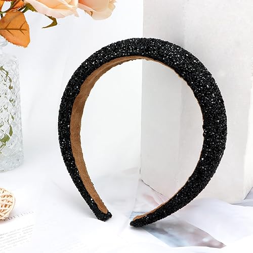 Miniatura 6 de SuPoo Diadema de diamantes de imitación para mujeres y niñas, diadema gruesa de pera, diadema ancha brillante, diadema plateada con cuentas,