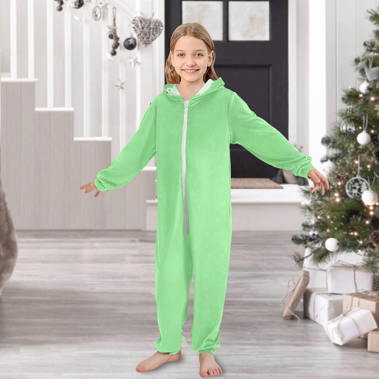 ODAWA One Piece Costume Light Sky Blue Unisex One Piece Winter PJs with Hood, Novelty One-piece Pajamas 4T