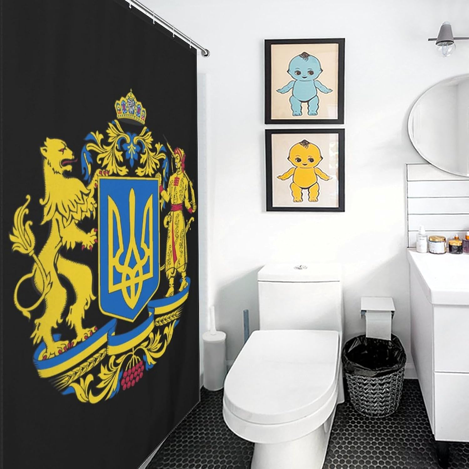 Ukraine Coat of Arms Funny Shower Curtains Washable Bath Curtain Liner with Hooks for Bathroom Bath Tubs 48x72Inch（122x183cm）