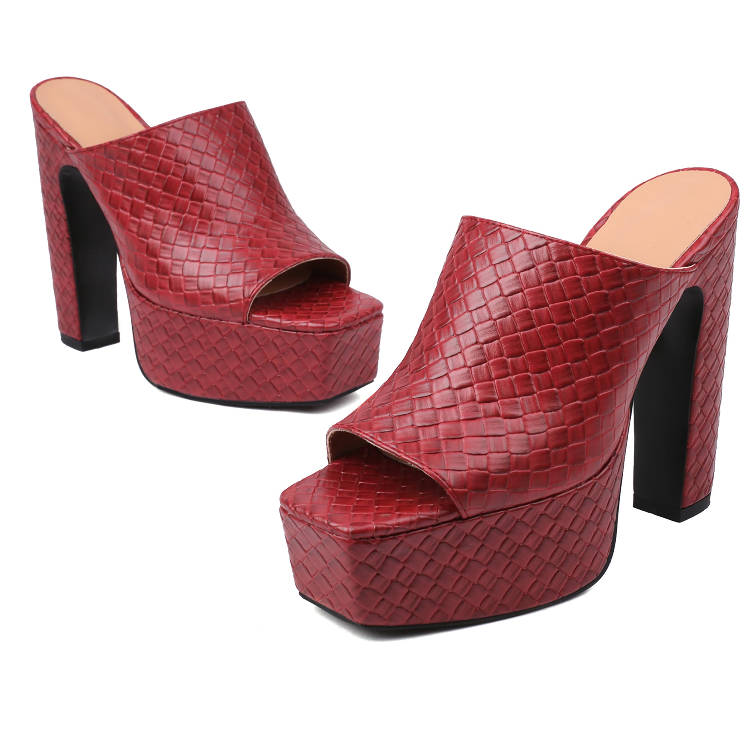 Asterisco Slides Mujer Plataforma Sin Cordones Block Tacon Alto Punta Quadrada Zapatos De Fiesta 260141, Talla 35-41
