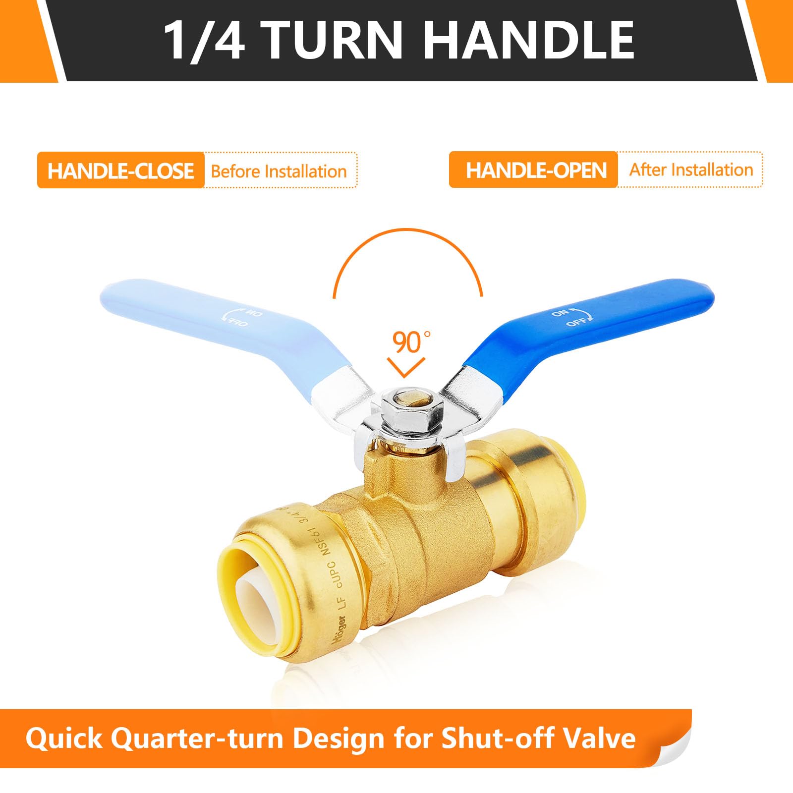 HeSun 10 valvole a sfera push-fit, valvola di intercettazione completa da 3/4 di pollice push-to-connect per acqua calda e fredda, con 2 clip di scollegamento, PEX, rame, CPVC, valvola blu