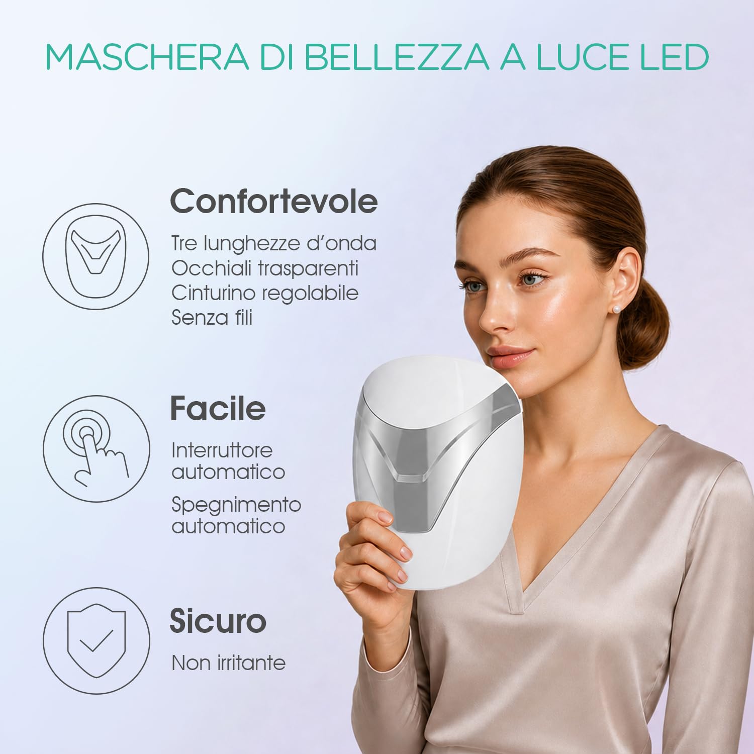 VOYOR Maschera LED, Maschera Viso con Terapia a Luce Rossa/Blu/Viola | Trattamento con Timer, Supporto Confortevole, Senza Filo, Facile da Usare, Anti-età & Migliora l'Aspetto della Pelle, BM100