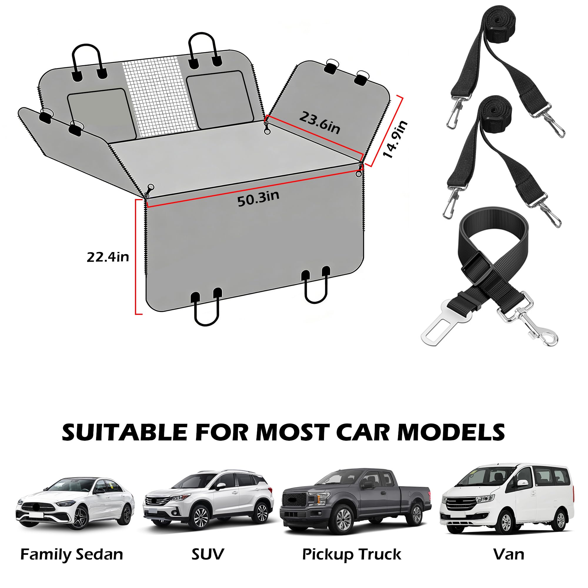 Arcoche Funda de asiento de coche para perro, hamaca resistente al desgarro para asiento trasero de coche, carga máxima de 195 kg, parte inferior dura, extensor impermeable para mascotas con ventana