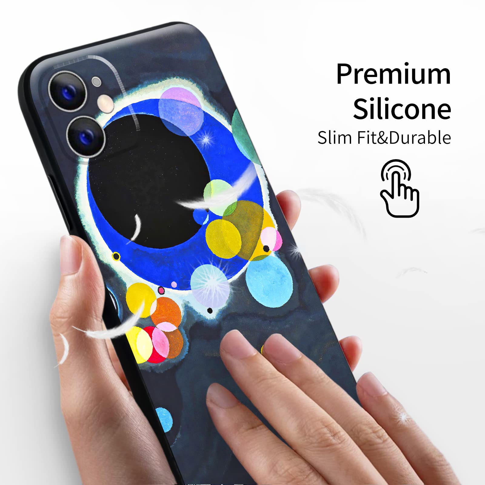 Berkin Arts Custodia IPhone 12 Con Protezione Schermo – Design Wassily Kandinsky “Cerchi Colorati” – Silicone Antiurto