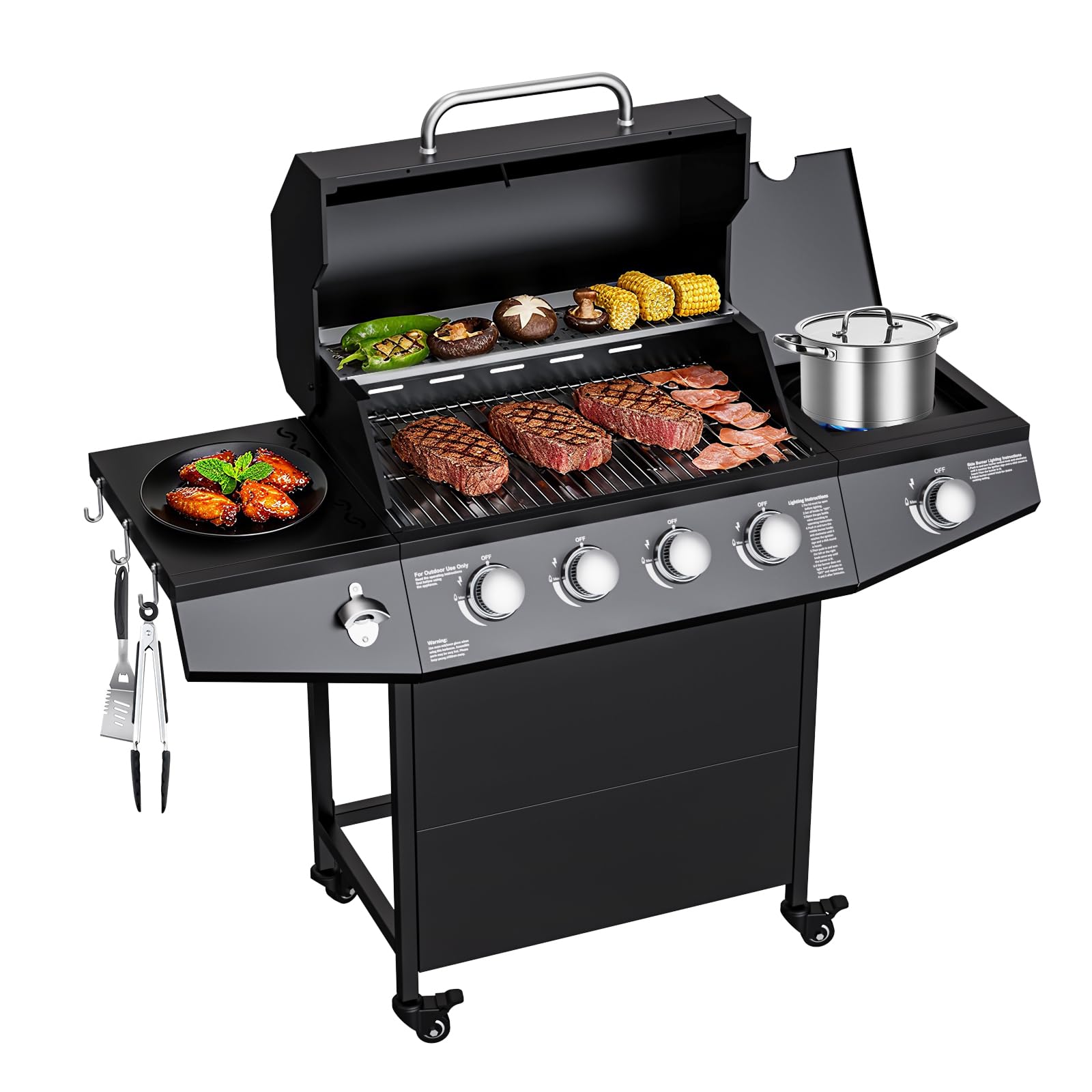 LOUAORIS 4-Burner Propane Gas Grill with Side Burner
