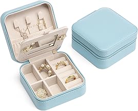Vlando Small Faux Leather Travel Jewellery Box Organizer Display Storage Case for Rings Earrings Necklace with Mirror